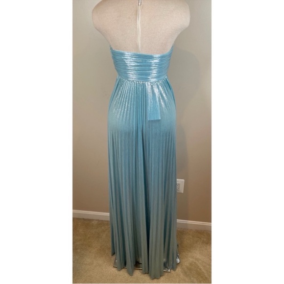 RETROFETE Zoa Strapless Pleated Metallic Blue Silver Maxi Dress Size XL - Picture 7 of 9